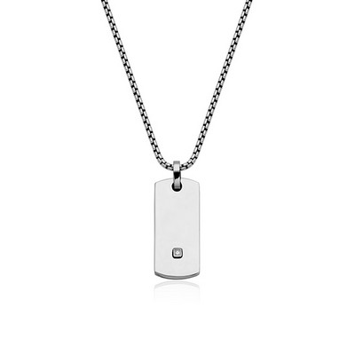 CJ STEELX White Cubic Zirconia Dog Tag Pendant - Silver