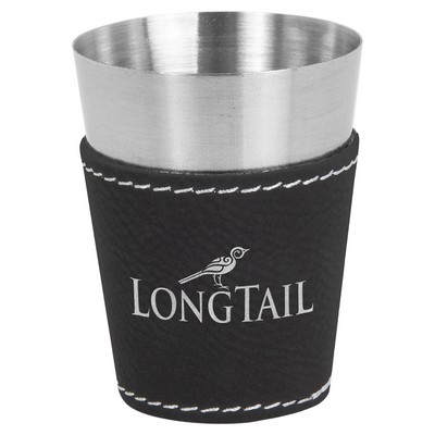 2 oz. Black/Silver Laserable Leatherette & Stainless Steel Shot Glass