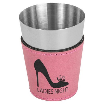 2 oz. Pink Laserable Leatherette & Stainless Steel Shot Glass