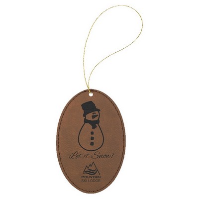 Dark Brown Laserable Leatherette Oval Ornament with Gold String