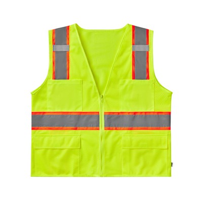 Hi-Viz ANSI Class 2 Triple Trim Mesh Safety Vest with Pockets