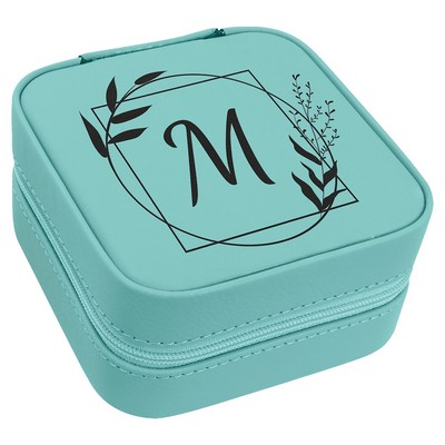 Faux Leather Travel Jewelry Box, Teal, 4x4"