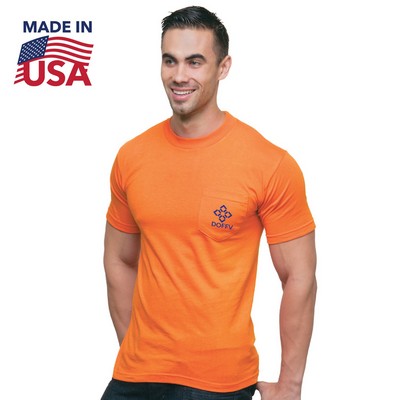 100% USA Union Made Pre-Shrunk Pocket Crew Tee Shirt