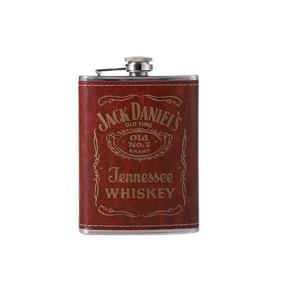 8 Oz. Brown Leatherette Stainless Steel Flask