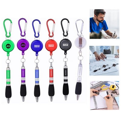 Retractable Badge Reel Ballpoint Pen With Clip Carabiner