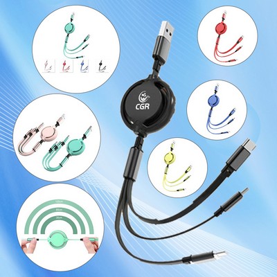 Retractable USB 3-in-1 Charging Cable for Flexible and Compact Device Charging