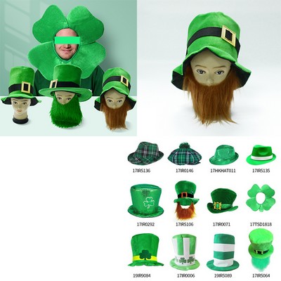 St Patrick's Day/Irish Festival Velvet Top Hat w/Leprechaun Green Beard Costume (Low MOQ)