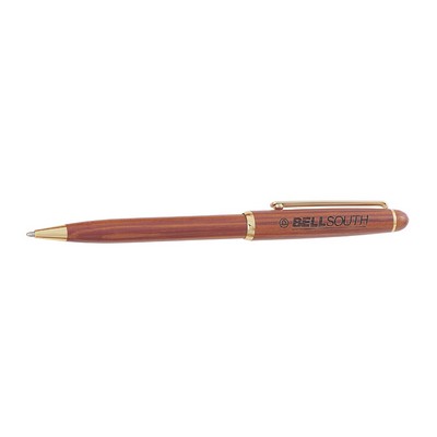 Medium Sized Wooden Ballpoint Pen in Rosewood Finish w/Gold Accents