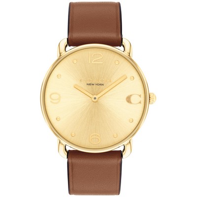 Coach® Ladies Elliot Gold Plated Watch w/Saddle Brown Leather Strap