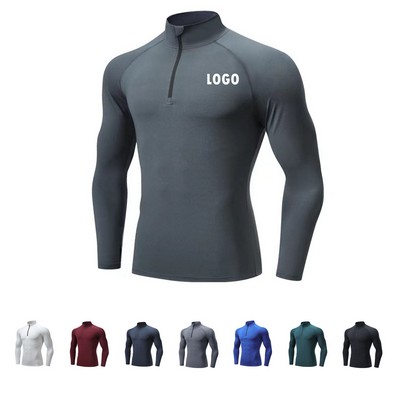 Men Quarter Zip Pullover Long Sleeve Shirt