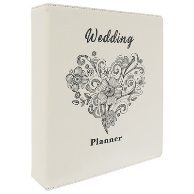 11" x 11 ½" White Leatherette 3-Ring Binder w/ 2" Slant D-Rings