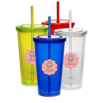 Double Wall Acrylic Tumblers With Straws - 20 oz