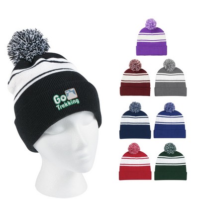 Two-Tone Knit Pom Custom Beanie