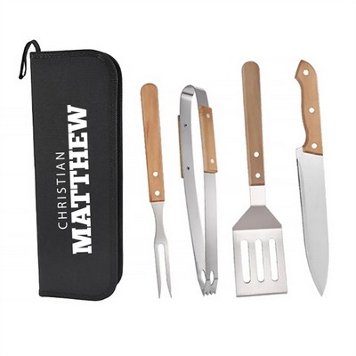 Wooden Handle Grill Tool Set