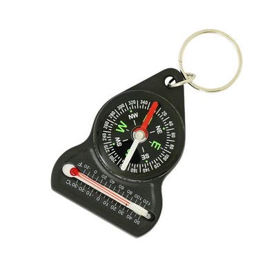 Plastic Keychain Compass w/Thermometer Outdoor Portable Gifts