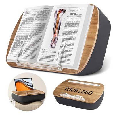 Lap Desk Pillow Book Stand for Reading with Cushion Wooden Lap Reading Holder with Page Paper Clips