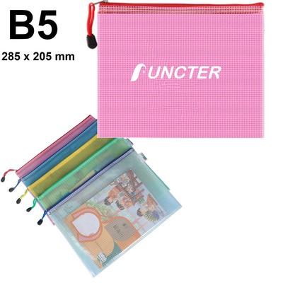 B5 Size Mesh Zipper Pouch Document Holder Bag File Document Pouch For School Office