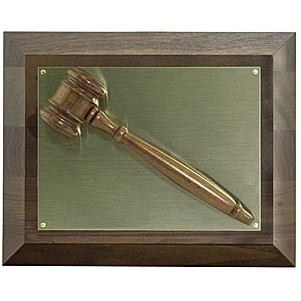 8" X 10" Walnut Gavel Plaque With Gavel And Large Brass Plate