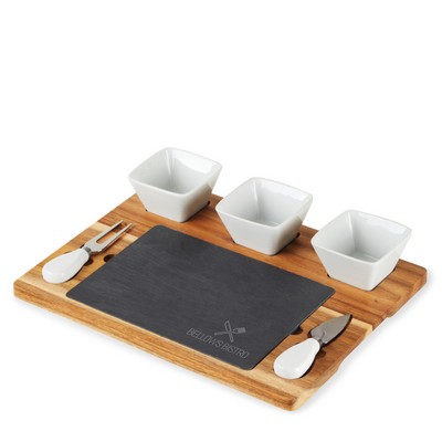 Acacia & Slate Cheese Board Set w/Ceramic Bowls by Twine Living