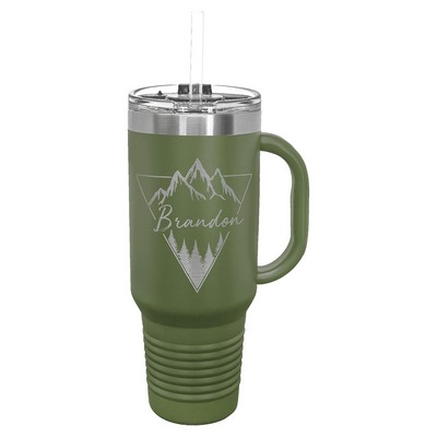 Polar Camel 40 oz. Olive Green Travel Mug with Handle, Straw Included