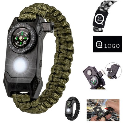 Survival Paracord Bracelet W/Sos Led Light