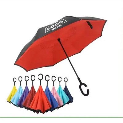 Windproof Inverted Car Umbrella with C-Shaped Handle