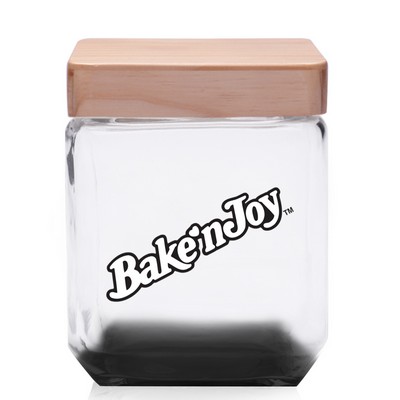 Square Glass Candy Jars with Wooden Lid 41 oz