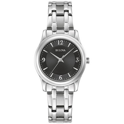 Bulova Watches Corporate Collection Ladies' Silver-Tone Bracelet Watch, Black Dial