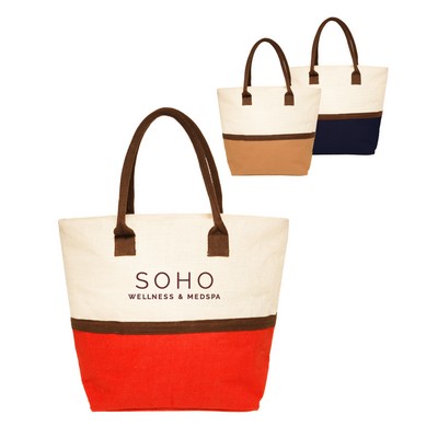 Union Printed - Two-Tone Jute Beach Tote Bags