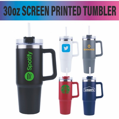 30oz Vacuum Sealed Screen Printed Tumbler with handle