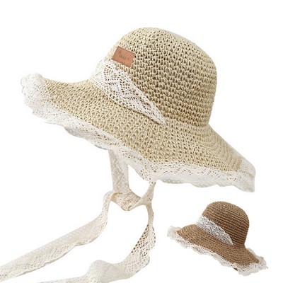 Jute Summer thin breathable lace cutout straw hat