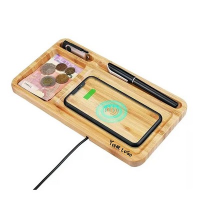 Wood Phone Wireless Charging Station with Desk Organizer