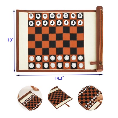 Travel Chess Set Checkers for Adults 2 in 1 Roll-Up Checkers Board Game Gift