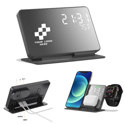 4 in 1 Wireless Charger with Alarm Clock Compatible for Galaxy & Apple