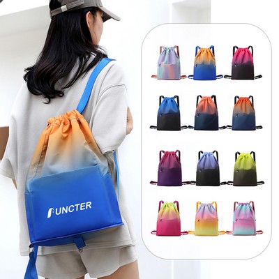 Foldable Gradient Color Drawstring Backpack Sports Gym Bag