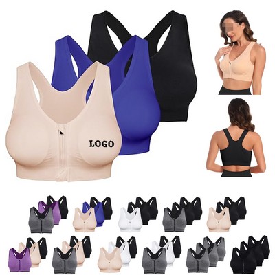 Women's Zip Front Closure Sports Bra