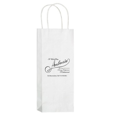 5 3/4"x3 1/2"x12 1/2" White Kraft Paper 1 Bottle Wine Tote Bag