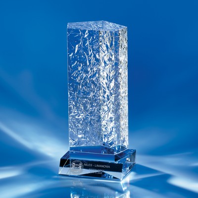 Crackled Pentagon Crystal Award with Blue Accent