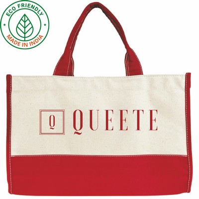 14 oz Cotton Canvas Tote Bag Red Trim - Eco Friendly Holiday Gift Tote 18 x 12 x 6