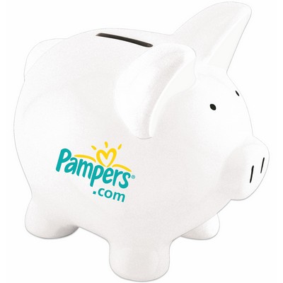 White Ceramic Piggy Bank - 5"x3-3/4"x5"