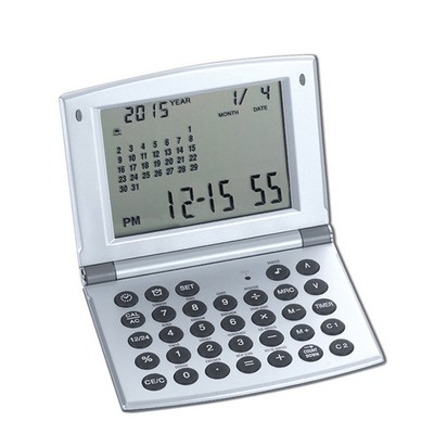 Folding Calculator w/World Time, Calendar & Alarm Clock