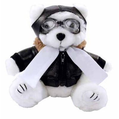 8" White Aviator Stuffed Bear