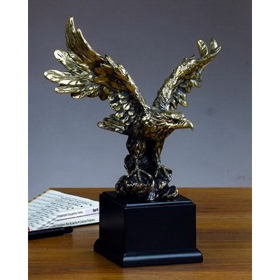 Small Antique Gold Tint Eagle w/Ruffled Wings Trophy (9"x11.5")