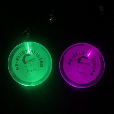 Pink LED Round Badge w/Lanyard