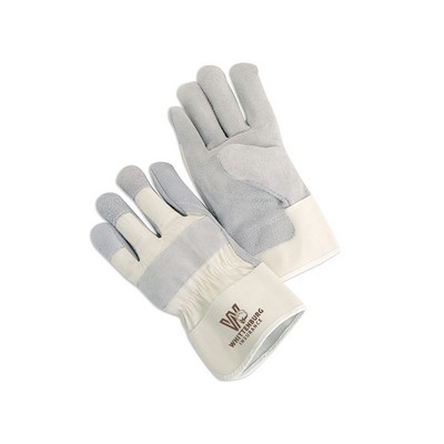 Mid-weight, leather palm work glove, white safety cuff