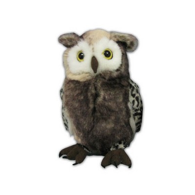 Custom Plush Owl in Multi-Toned Fabric with Off-White Face