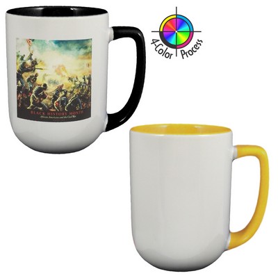 17 Oz. White/Bright Yellow 2-Tone Arlen Mug w/Color Handle - 4 Color Process