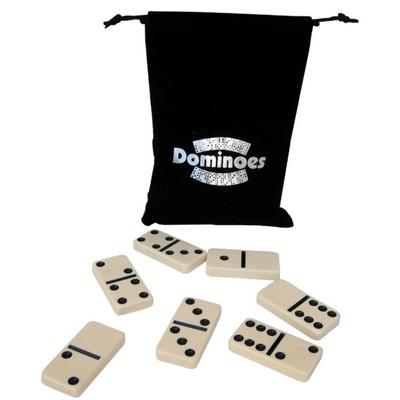 Double Six Domino Set in Custom-Imprinted Drawstring Bag