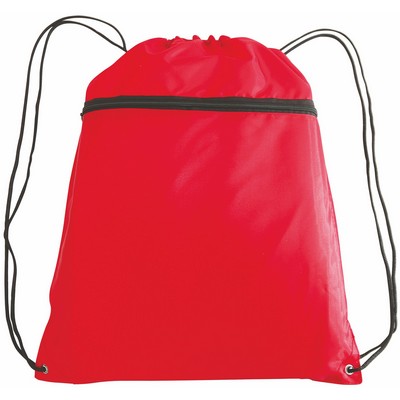 Polyester Drawstring Backpack w/ Zipper Front Pocket - Blank (14"x19")