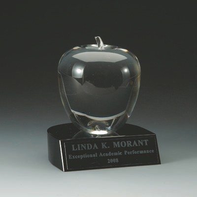 4" Optical Cut Crystal Apple Award w/Black Crystal Base